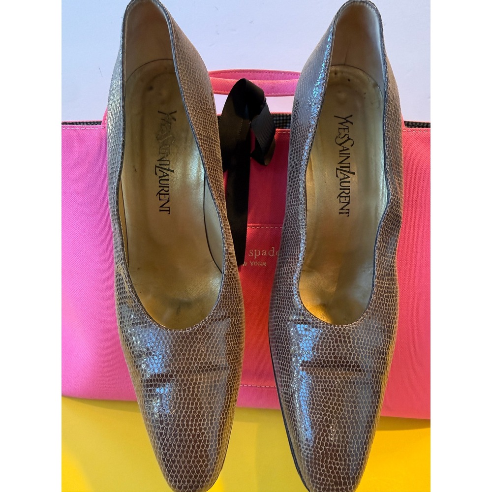 Yves Saint Laurent Vintage Lizard Leather Pumps Brown Size 9 M Made in Italy